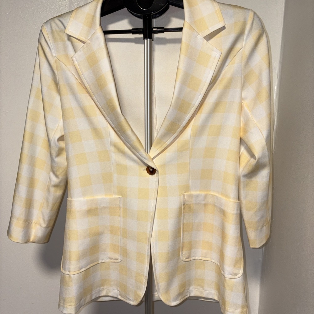 Eilly Bazar Women yellow and White plaid lined Blazer XS soft